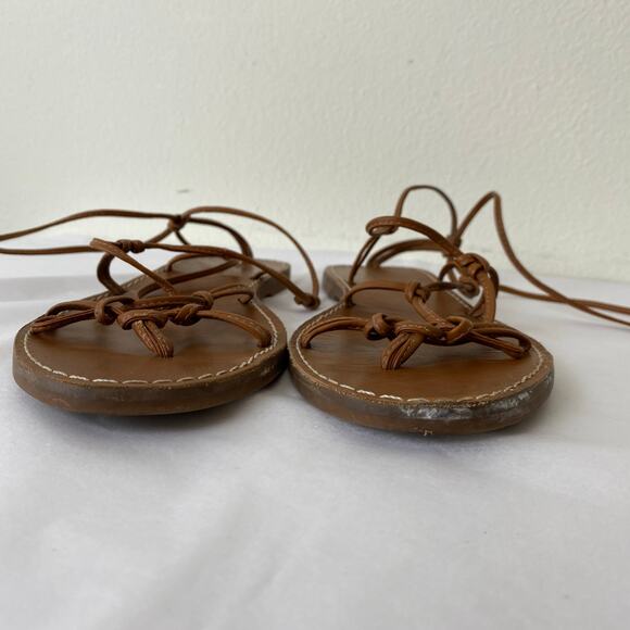 Madewell Boardwalk Lace-Up Leather Sandals Size 7.5 English Saddle - Picture 8 of 15